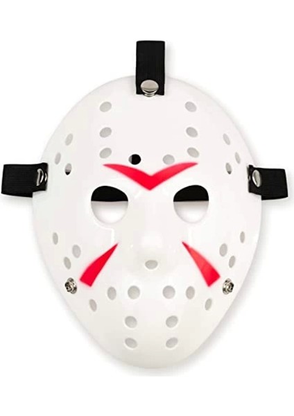 Beyaz Renk Kırmızı Çizgili Tam Yüz Hokey Jason Maskesi Hannibal Maskesi (4887) fiyatları