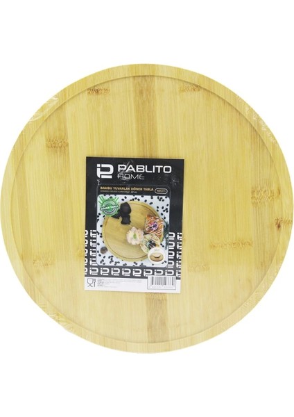 Döner Tablalı Ahşap Bambu Sunum Tepsisi - Mini Sofra YUVARLAK=30CM (4887)
