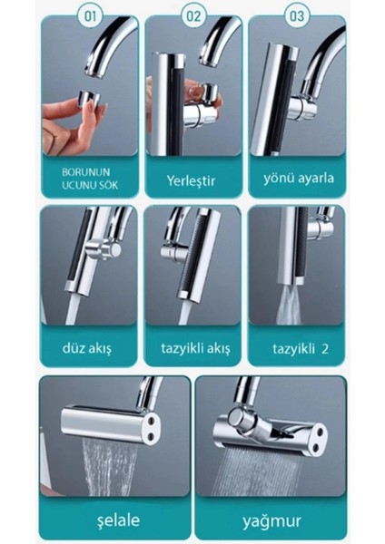 Krom Tasarruflu Şelale Musluk Başlığı 4 Modlu, Ayarlanabilir, Su Tasarrufu Sağlayan Pratik Başlık fiyatları