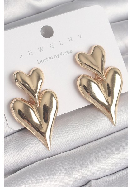 Pirinç Gold Renk Sallantı Kalp Model Kadın Küpe - TJ-BKP10233