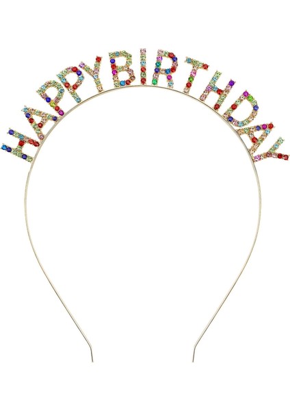 Rengarenk Kristal Taşlı Ekstra Lüks Gümüş Kaplama Happy Birthday Taç 16X17 cm (4887)