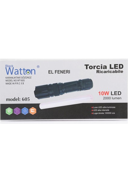 10W 2000 Lümen 4 Renk Güçlü El Feneri Watton WT-605 fırsatları