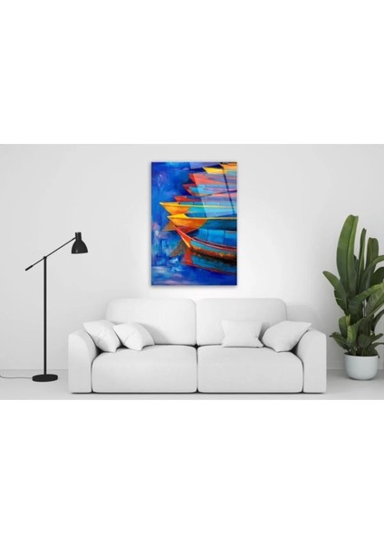 Kayıklar ve Deniz Manzarası Cam Tablo 50 x 70 cm