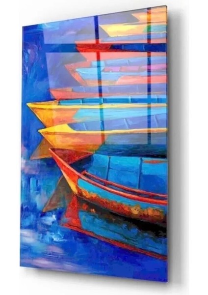 Kayıklar ve Deniz Manzarası Cam Tablo 50 x 70 cm modelleri