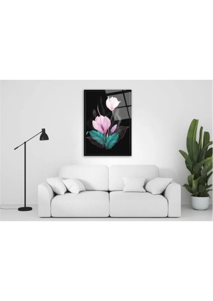 Pembe Çiçekler Cam Tablo 2 50 x 70 cm