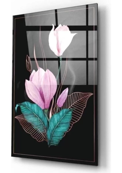Pembe Çiçekler Cam Tablo 2 50 x 70 cm modelleri