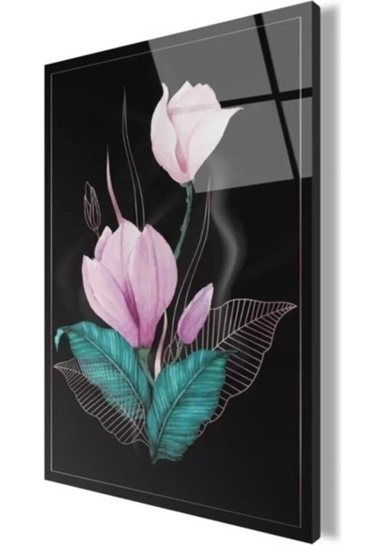 Pembe Çiçekler Cam Tablo 2 50 x 70 cm fırsatları