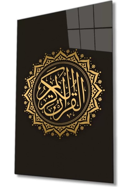 Kuran-I Kerim Yazılı Dini Islami Cam Tablo Tablo Cam
