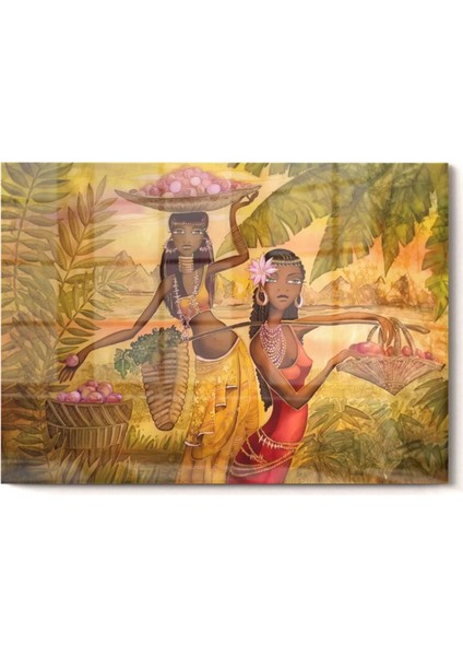 Meyve Toplayan Afrikalı Kadınlar| Etnik Temalıcam Tablo | 50 x 70 cm fırsatları