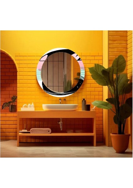 Dekorarif Desenli Yuvarlak Banyo-Salon Duvar Aynası 62