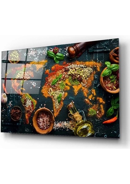 Baharatlar ve Zeytin Yağı Mutfak Sanatsal Cam Tablo