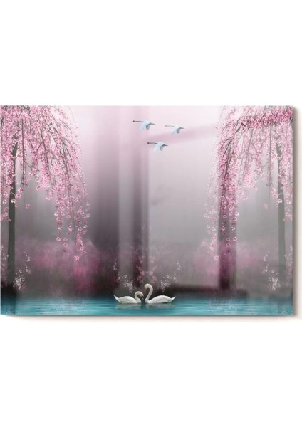 Kuğu Gölü Kuğuların Aşkı| Hayvan Temalı Cam Tablo | 50 x 70 cm