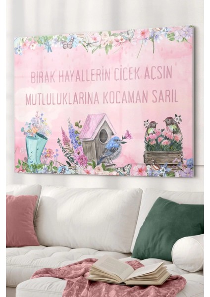 Motto Söz Mutluluk Hayaller | Kelimeler Temalı Cam Tablo | 50 x 70 cm