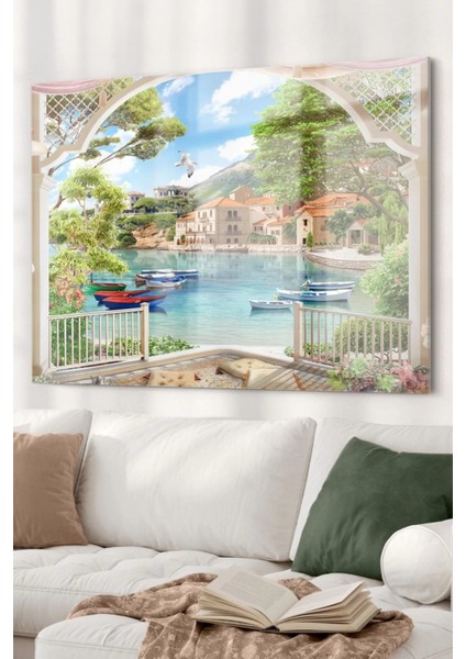 Deniz Kasaba Manzarası | Manzara Temalı Cam Tablo | 50 x 70 cm