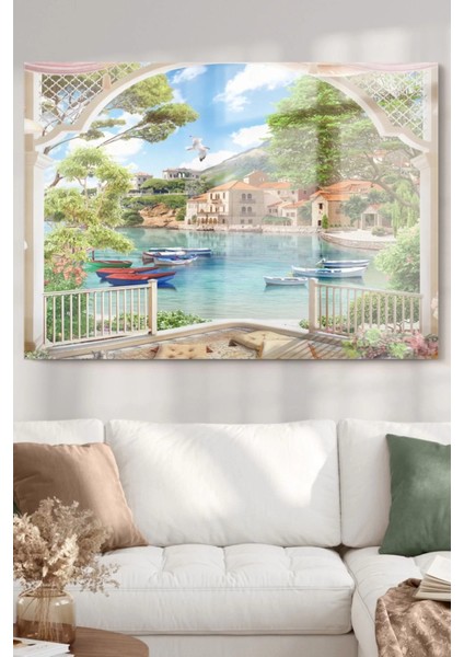 Deniz Kasaba Manzarası | Manzara Temalı Cam Tablo | 50 x 70 cm fiyatları