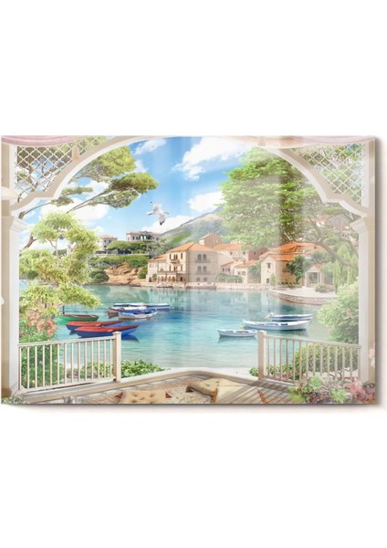 Deniz Kasaba Manzarası | Manzara Temalı Cam Tablo | 50 x 70 cm fırsatları