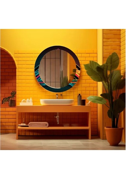Dekorarif Desenli Yuvarlak Banyo-Salon Duvar Aynası 35