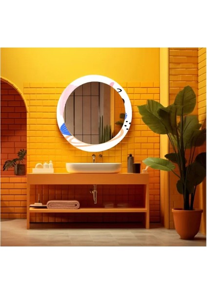 Dekorarif Desenli Yuvarlak Banyo-Salon Duvar Aynası 65