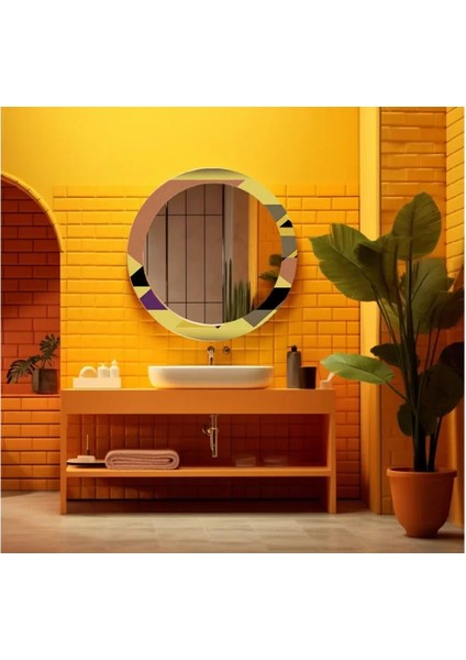 Dekorarif Desenli Yuvarlak Banyo-Salon Duvar Aynası 19