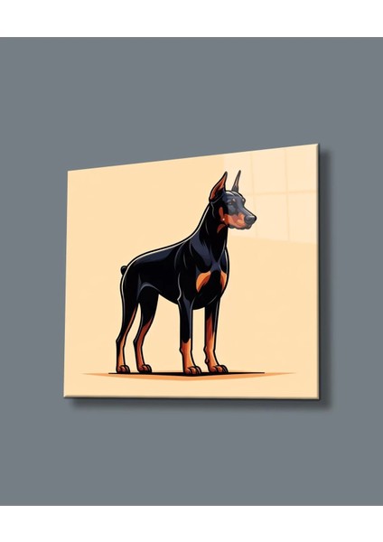 Asil Bakış Doberman Portresi Cam Tablo Hediyelik Büyük Tablo Ev Ofis Dekoru