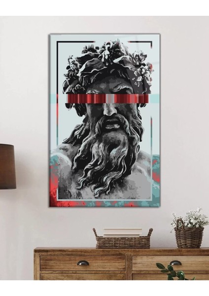 Heykel Zeus Cam Tablo, Ev ve Ofis Duvar Dekoru Hediyelik Büyük Tablo Dayanıklı Cam