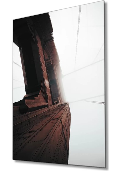 Marsilyan- Geometrik Mimari Kahverengi Beyaz Cam Tablo White Brown