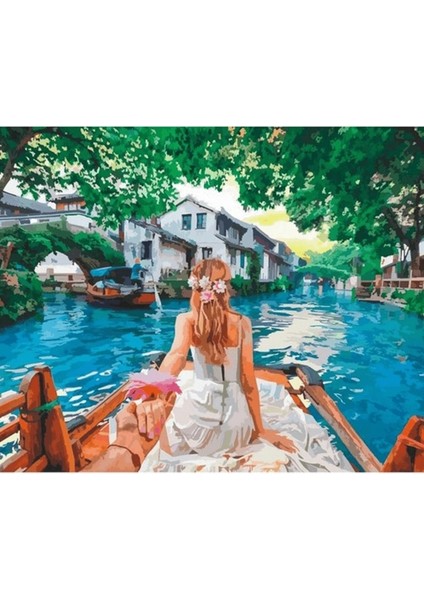 Canvas Aşıkların Tekne Gezisi Sayılarla Boyama Seti Kasnaklı 40 x 50 cm