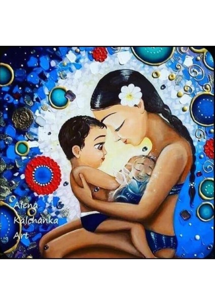 Canvas Anne ve Melekleri Sayılarla Boyama Seti Kasnaklı 40 x 50 cm