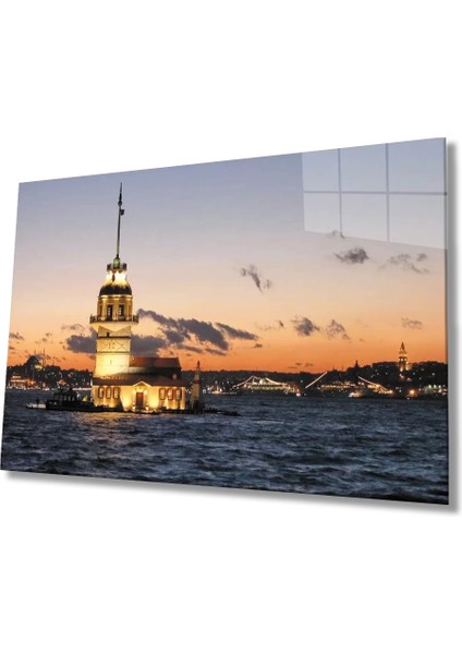 Marsilyan- Istanbul Gün Batımı Kız Kulesi Manzarası Cam Tablo
