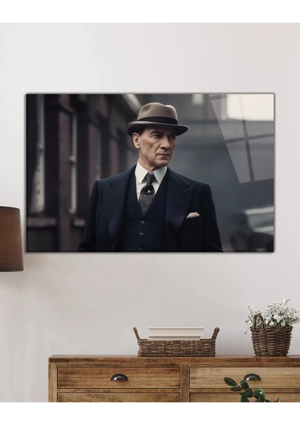 Marsilyan- Yapay Zeka Atatürk Portresi Cam Tablo Ev ve Ofis Duvar Dekoru fiyatları