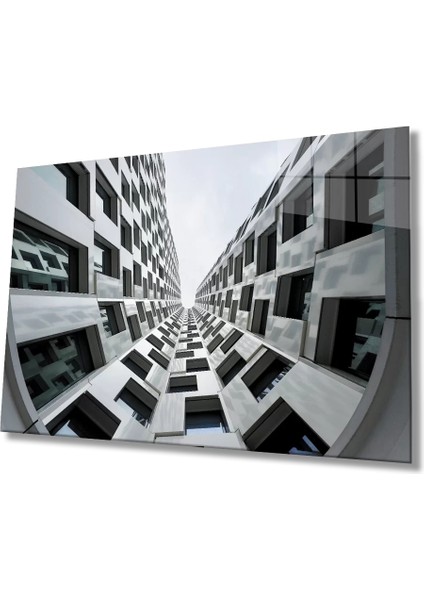 Marsilyan- Geometrik Siyah Beyaz Bina Cam Tablo