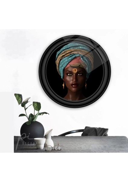Afrikalı Kadın Yuvarlak Cam Tablo