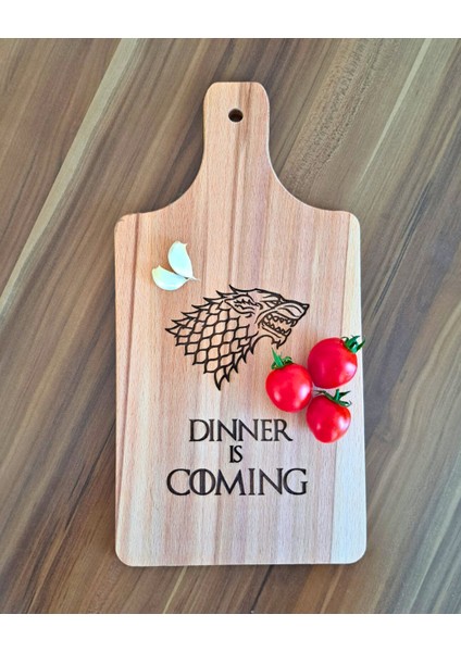 Dinner Is Coming Desenli Ahşap Kesme Tahtası