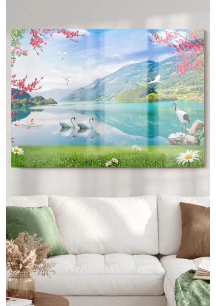 - Gölde Yüzen Kuğular | Hayvan Temalı Cam Tablo | 50X70 cm fiyatları