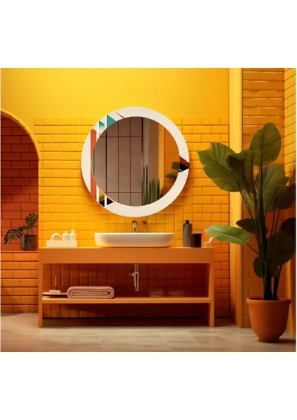 Dekorarif Desenli Yuvarlak Banyo-Salon Duvar Aynası 36
