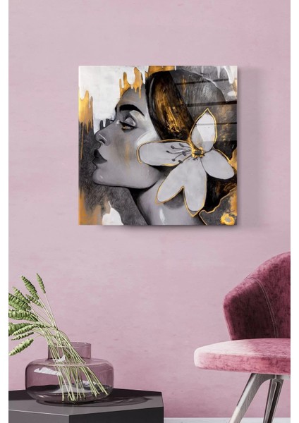 - Altın Çiçekli Kadın Cam Tablo modelleri