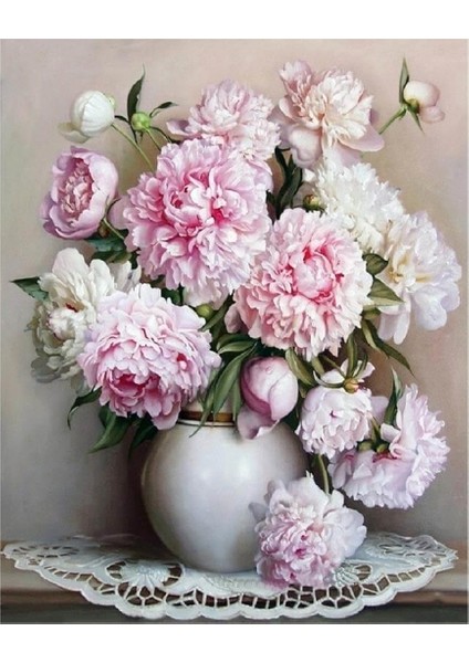 Canvas Beyaz Şakayık Sayılarla Boyama Seti Kasnaklı 40 x 50 cm indirimleri