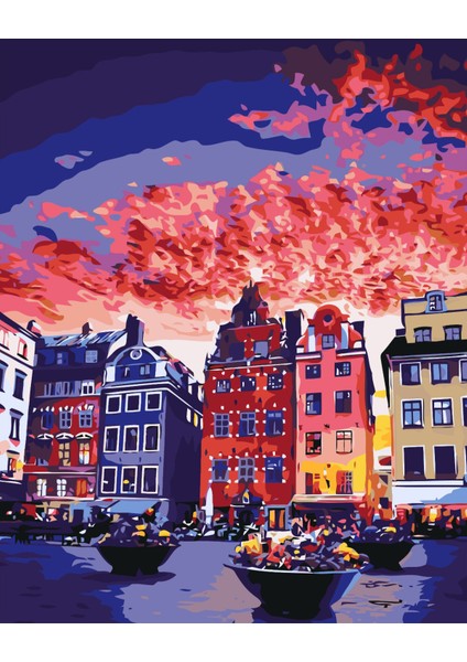 Canvas Renkli Evler Sayılarla Boyama Seti Kasnaklı 40 x 50 cm indirimleri