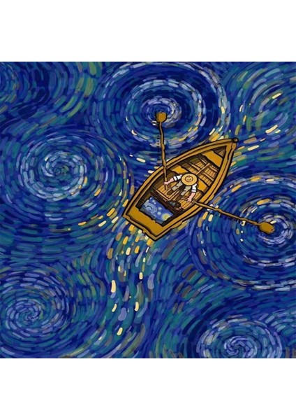 Canvas Kayıktaki Van Gogh Sayılarla Boyama Seti Kasnaklı 40 x 50 cm