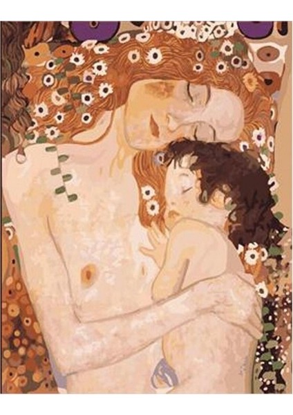 Canvas Gustav Klimt Anne ve Çocuk Sayılarla Boyama Seti Kasnaklı 40 x 50 cm