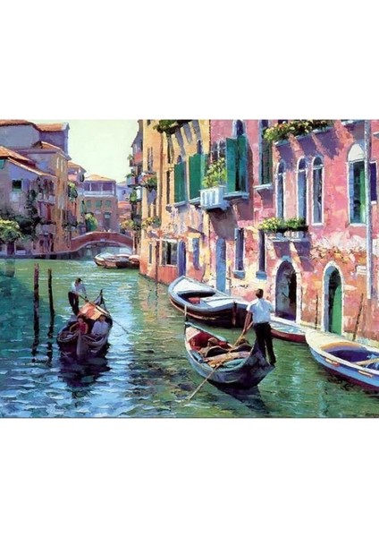Canvas Venedik Kanal Gezisi Sayılarla Boyama Seti Kasnaklı 60 x 75 cm