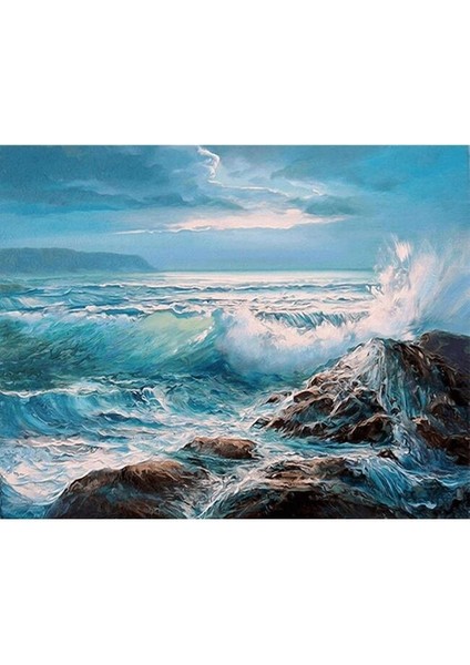 Canvas Fırtına ve Deniz Sayılarla Boyama Seti Kasnaklı 40 x 50 cm