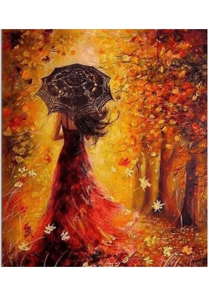 Canvas Güz Güzeli Sayılarla Boyama Seti Kasnaklı 40 x 50 cm