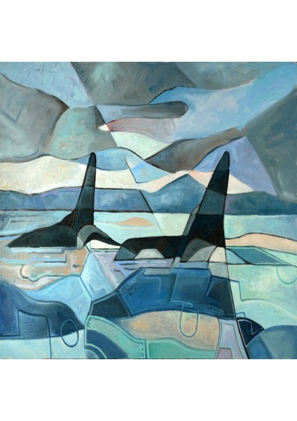 Canvas Soyut Köpek Balıkları Sayılarla Boyama Seti Kasnaklı 40 x 50 cm