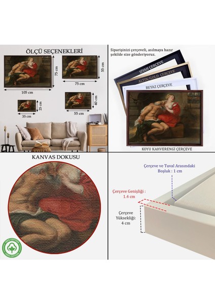 Çerçeveli Peter Paul Rubens Cimon ve Pero Kanvas Tablo, Çıplak Tablo, Giclee Duvar SANATI-5377