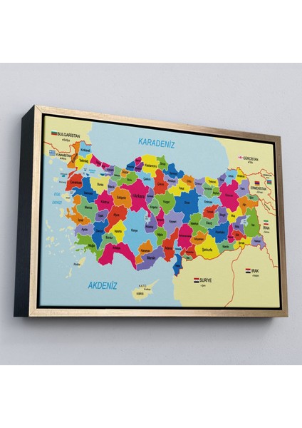 Çerçeveli Türkiye Haritası Kanvas Tablo Sınır Komşulu Eğitici Dekoratif TABLO-3089 fiyatları