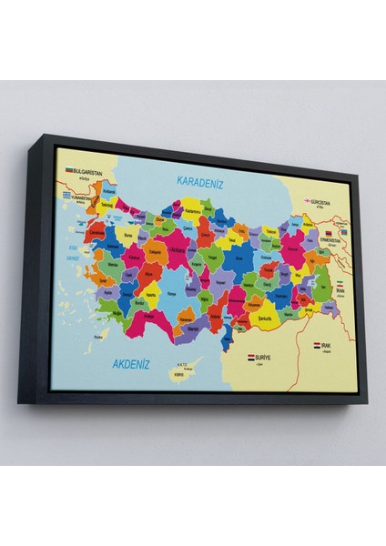 Çerçeveli Türkiye Haritası Kanvas Tablo Sınır Komşulu Eğitici Dekoratif TABLO-3089 modelleri