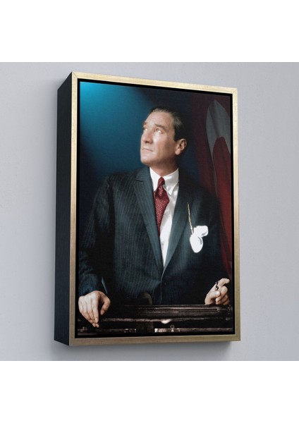 Çerçeveli Atatürk Portre Tablosu Mustafa Kemal Atatürk Dikdörtgen Dekoratif Kanvas Tablo-64