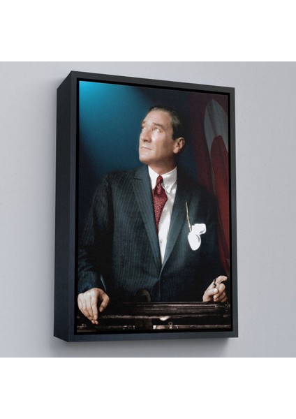 Çerçeveli Atatürk Portre Tablosu Mustafa Kemal Atatürk Dikdörtgen Dekoratif Kanvas Tablo-64