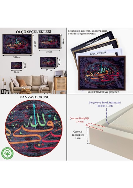 Çerçeveli Allah Sana Yeter,yazılı Dekoratif Kanvas TABLO-3288
